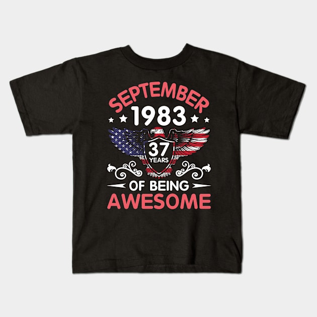 USA Eagle Was Born September 1983 Birthday 37 Years Of Being Awesome Kids T-Shirt by Cowan79
